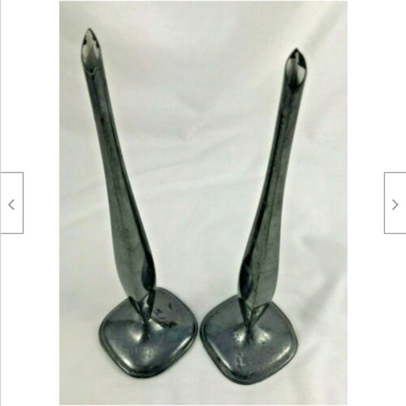 Set of 2 Vtg Silver Plated 8" Flower Bud Metal Vase Minimal Sleek Modern - Picture 3 of 6
